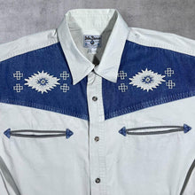 Load image into Gallery viewer, Vintage John Baner Cowboy Western Embroidered Cream Blue Cotton Long Sleeve Shirt
