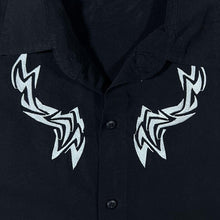 Load image into Gallery viewer, Early 00's Identic Goth Y2K Tribal Embroidered Motif Black Polyester Shirt
