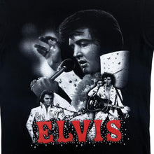 Load image into Gallery viewer, Early 00&#39;s Elvis Presley Rock N Roll Music Tribute Spellout Graphic Black T-Shirt
