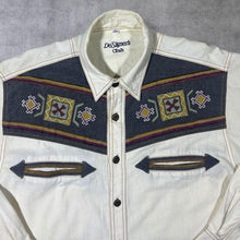 Load image into Gallery viewer, Vintage DeSigner&#39;s Club Cowboy Western Embroidered Cream Grey Cotton Long Sleeve Shirt
