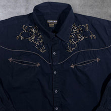 Load image into Gallery viewer, Atlas For Men Cowboy Western Brown Dot Patterned Black Cotton Long Sleeve Shirt
