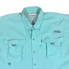 Load image into Gallery viewer, COLUMBIA PFG Fishing Turquoise Tactel Nylon Utility Short Sleeve Shirt
