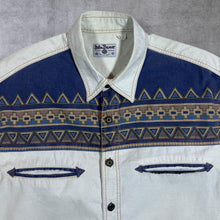 Load image into Gallery viewer, Vintage John Baner Cowboy Western Aztec Patterned Cream Blue Short Sleeve Shirt
