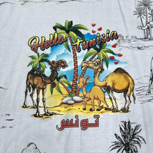 Load image into Gallery viewer, Early 00’s Tunisia “Hello Tunisia” Souvenir Cartoon All-Over Print Graphic T-Shirt

