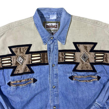 Load image into Gallery viewer, Vintage Rivergold Cowboy Western Blue Denim Long Sleeve Pearl Snap Popper Shirt
