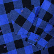 Load image into Gallery viewer, Vintage Blue Black Lumberjack Plaid Check Long Sleeve Cotton Flannel Shirt
