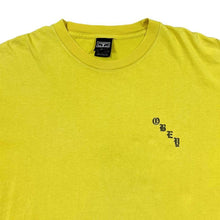 Load image into Gallery viewer, OBEY Classic Skater Logo Rose Spellout Graphic Yellow Short Sleeve T-Shirt
