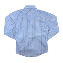 Load image into Gallery viewer, Vintage The Western Fair &quot;Lott, Texas&quot; Cowboy Western Blue Striped Long Sleeve Popper Shirt
