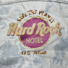 Load image into Gallery viewer, Vintage 90&#39;s HARD ROCK HOTEL &quot;Las Vegas&quot; Hard Rock Cafe Embroidered Bleach Tie Dye Denim Trucker Jacket
