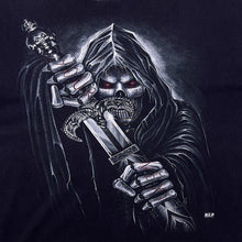 Load image into Gallery viewer, Vintage WILD Gothic Fantasy Sword Grim Reaper Skeleton Graphic Black T-Shirt
