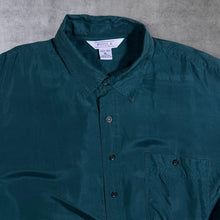 Load image into Gallery viewer, Vintage 90&#39;s Pusilk Classic Green 100% Silk Long Sleeve Shirt

