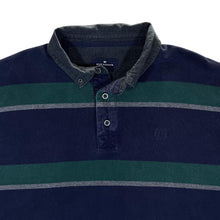 Load image into Gallery viewer, BLUE HARBOUR Navy Blue Green Striped Mini Logo Long Sleeve Polo Shirt
