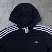 Load image into Gallery viewer, Adidas Three Stripe Mini Logo Classic Black Zip Hoodie
