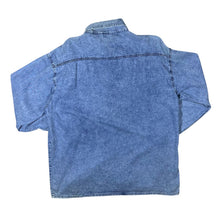Load image into Gallery viewer, Vintage Cowboy Western Acid Wash Blue Denim Black Panel Popper Long Sleeve Shirt
