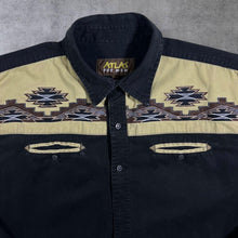 Load image into Gallery viewer, Early 00&#39;s Atlas For Men Cowboy Western Embroidered Native Black Long Sleeve Shirt
