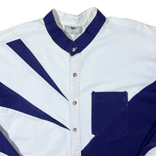 Load image into Gallery viewer, Vintage Cowboy Threads Western Blue White Colour Block Grandad Collar Long Sleeve Shirt

