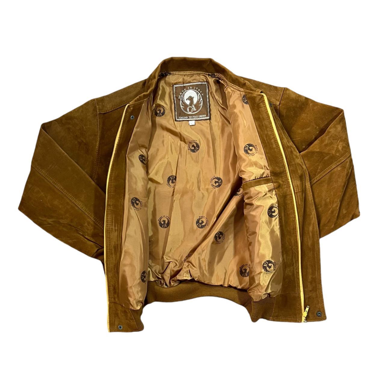 Vintage 90's GA MADE IN ITALY Faux Suede Leather Tan Brown Bomber