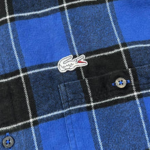 Load image into Gallery viewer, LACOSTE SPORT Classic Blue Black Plaid Check Mini Logo Long Sleeve Flannel Shirt
