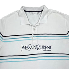 Load image into Gallery viewer, Early 00&#39;s YVES SAINT LAURENT YSL Classic Big Logo Spellout Graphic Multi Striped Polo Shirt
