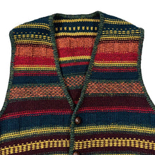 Load image into Gallery viewer, Vintage 90&#39;s ST MICHAEL Marks &amp; Spencer Multi Grandad Striped Knit Button Cardigan Sweater Vest
