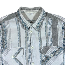 Load image into Gallery viewer, Vintage 90's White Grey Blue Striped Patterned Short Sleeve Flannel Shirt
