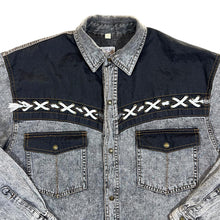 Load image into Gallery viewer, Vintage 90&#39;s ARIZONA JEANS Lace Panel Western Cowboy Long Sleeve Acid Wash Black Denim Shirt

