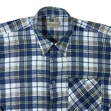 Load image into Gallery viewer, Vintage Mative Blue White Yellow Plaid Check Long Sleeve Cotton Flannel Shirt
