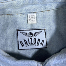 Load image into Gallery viewer, Vintage Arizona Cowboy Western Faded Blue Denim Lace Panel Popper Long Sleeve Shirt
