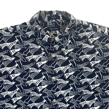 Load image into Gallery viewer, Nautica Flag All-Over Print Patterned Navy Blue Short Sleeve Cotton Button-Up Shirt

