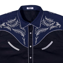 Load image into Gallery viewer, Coofandy Embroidered Cowboy Western Black Navy Blue Long Sleeve Shirt
