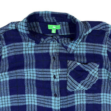 Load image into Gallery viewer, DIP Classic Navy Teal Plaid Check Long Sleeve Cotton Flannel Shirt
