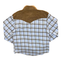 Load image into Gallery viewer, Cau Designs Corduroy Panel Blue Check Cowboy Western Popper Long Sleeve Shirt
