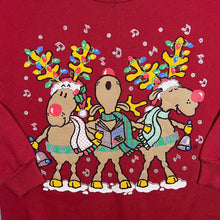 Load image into Gallery viewer, Vintage Tultex Christmas Reindeer Festive Cartoon Graphic Red Sweatshirt
