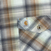 Load image into Gallery viewer, Early 00&#39;s Carhartt &quot;Relaxed Fit&quot; Grey Orange Plaid Check Short Sleeve Cotton Blend Shirt
