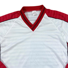 Load image into Gallery viewer, Vintage Red White Colour Block Patterned Trim Long Sleeve V-Neck Polyester Sports Jersey Top
