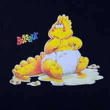 Load image into Gallery viewer, Botsaur (1993) Baby Dinosaur Nappy Diaper Spellout Graphic Black T-Shirt

