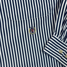 Load image into Gallery viewer, Vintage TOMMY HILFIGER Classic Blue White Striped Mini Crest Logo Long Sleeve Button-Up Shirt
