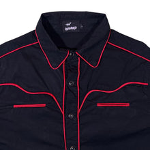 Load image into Gallery viewer, Banned Alternative Goth Cowboy Western Black Red Popper Long Sleeve Shirt
