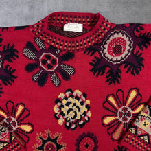 Load image into Gallery viewer, Vintage 90's Isabella Richmond Abstract Floral Patterned Red Knit Sweater Jumper
