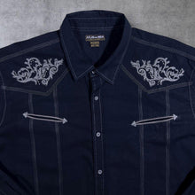 Load image into Gallery viewer, Atlas For Men Cowboy Western Embroidered Filigree Black Long Sleeve Cotton Shirt
