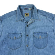 Load image into Gallery viewer, Vintage 90&#39;s MADISON TRADER Classic Blue Denim Cotton Metal Button Short Sleeve Shirt
