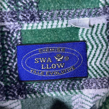 Load image into Gallery viewer, Vintage Swallow Green White Navy Plaid Check Long Sleeve Cotton Flannel Shirt
