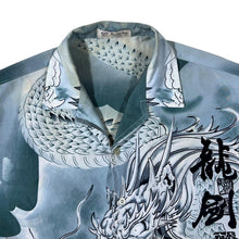 Load image into Gallery viewer, Early 00&#39;s Guo Lhi Ting Gothic Y2K Dragon Graphic Blue White Short Sleeve Shirt
