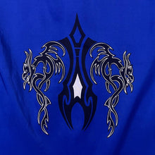 Load image into Gallery viewer, Early 00&#39;s Gothic Y2K Biker Tribal Tattoo Graphic Blue Short Sleeve Shirt
