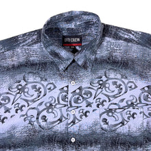 Load image into Gallery viewer, Vintage Ivy Crew Abstract Crazy Patterned Blue Grey Short Sleeve Shirt

