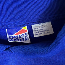 Load image into Gallery viewer, Vintage 80's SPORTS ACTION "Varsity" Spellout Graphic Collared Blue Sweatshirt
