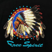 Load image into Gallery viewer, Free Spirit Native American Chieftain Spellout Graphic Black T-Shirt
