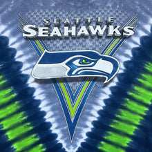 Load image into Gallery viewer, Majestic NFL Seattle Seahawks Football Logo Spellout Graphic Tie Dye T-Shirt
