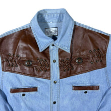 Load image into Gallery viewer, Vintage Stars &amp; Stripes Cowboy Western Blue Denim Cotton Popper Long Sleeve Shirt
