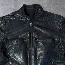 Load image into Gallery viewer, Early 00&#39;s NEXT Classic Black Genuine Real Leather Zip Biker Jacket
